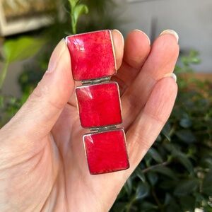 Vintage Sterling Silver Red Coral Pendant